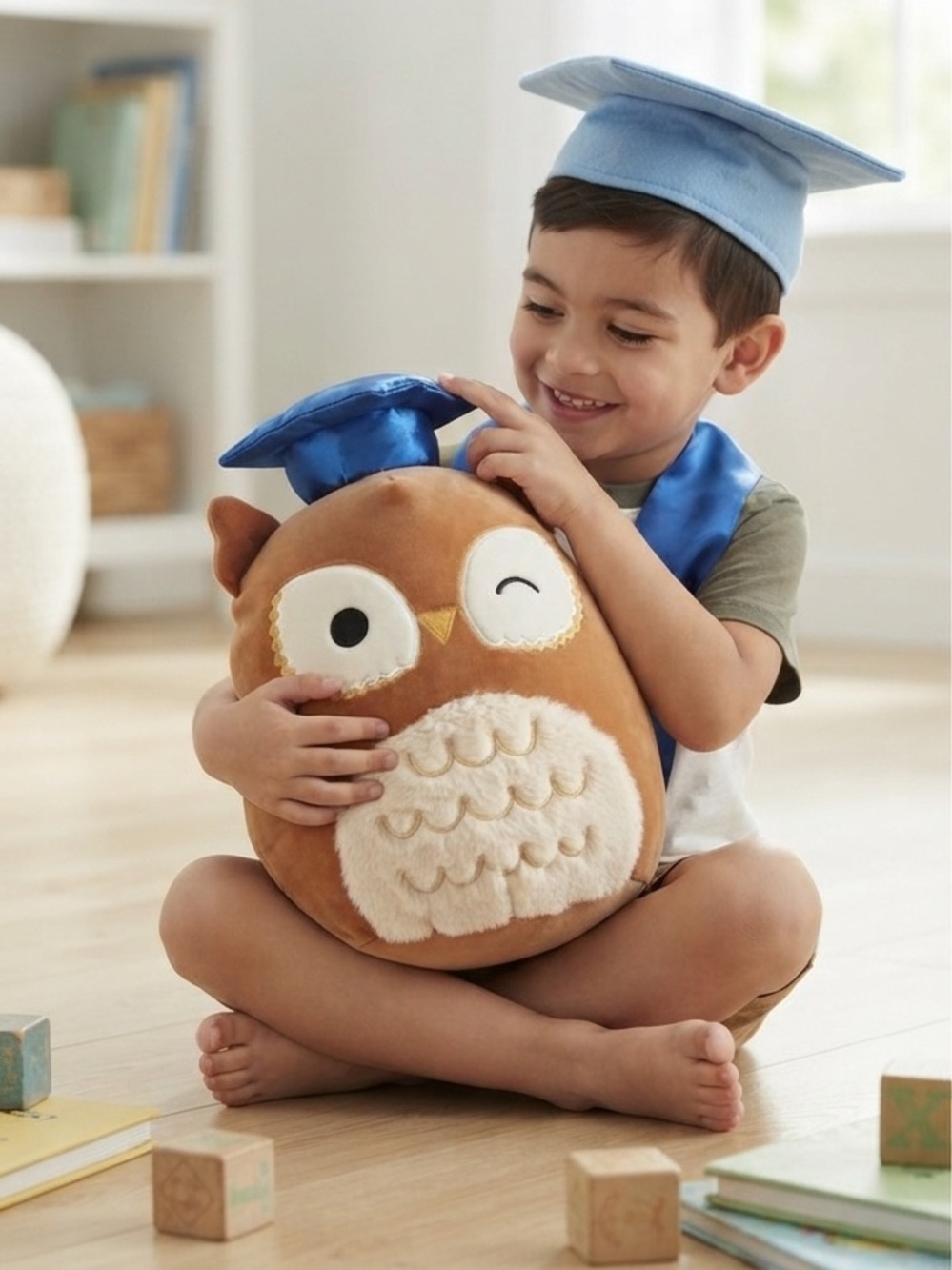 Squishmallows Original 12” Arella Brown Owl with Graduation Cap Blue Wink